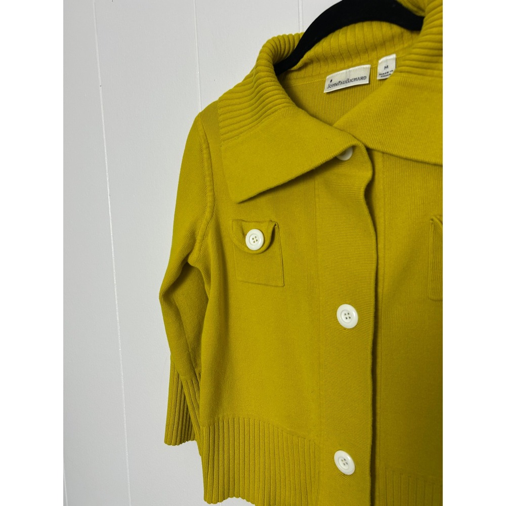 John Paul Richard Cardigan Women M Yellow Large Button Collared Ribbed Mod Retro - Picture 12 of 12